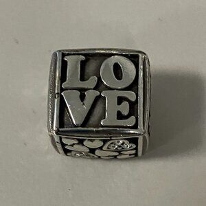 Brighton Jewelry Love and Hearts Silver Plated Spacer Charm. Size 0.5"
